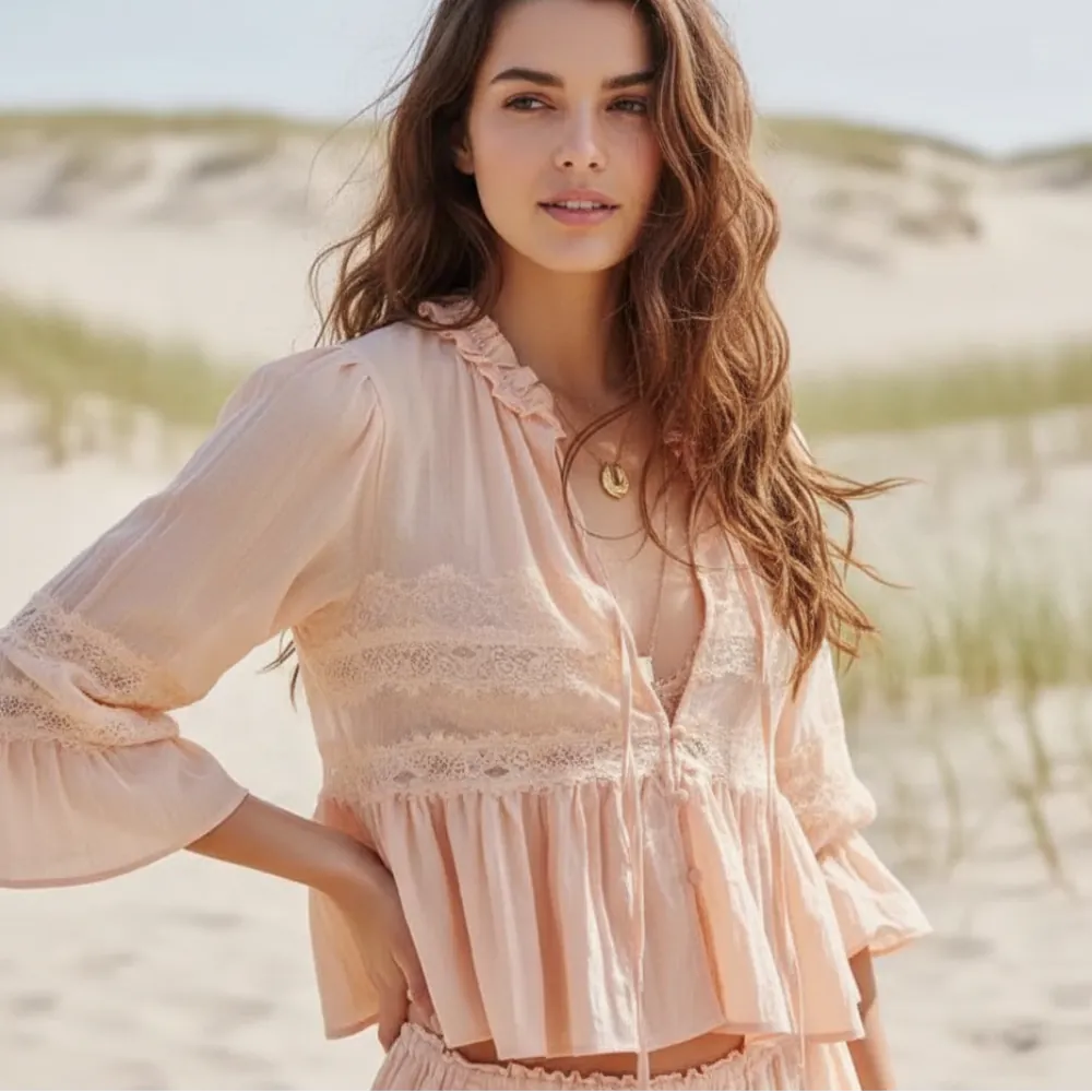 Lace Frilly Boho Babydoll Blouse