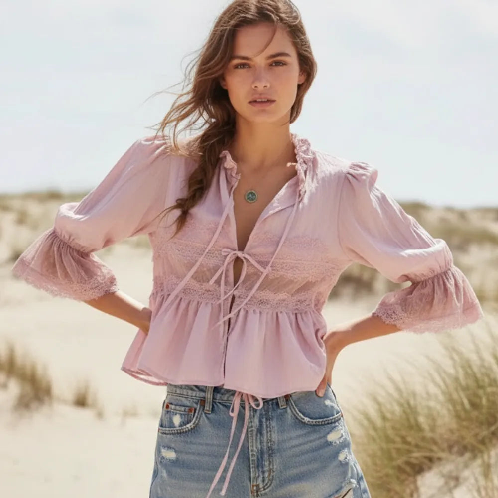 Lace Frilly Boho Babydoll Blouse