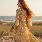 Boho Floral Lace Up Maxi Dress
