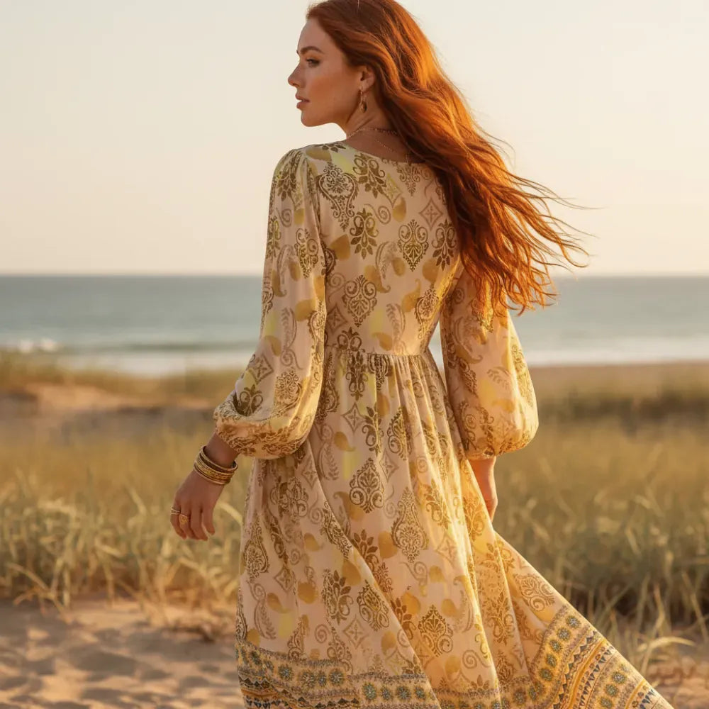 Boho Floral Lace Up Maxi Dress