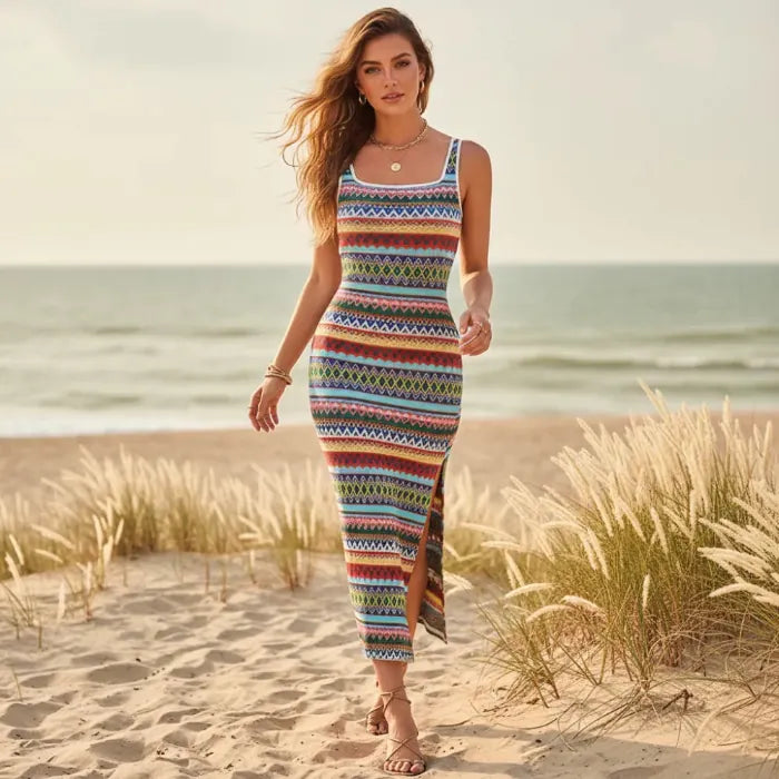 Summer Jacquard Strapless Maxi Dress