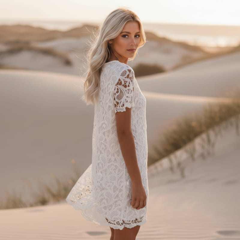 White Lace Boho Mini Dress