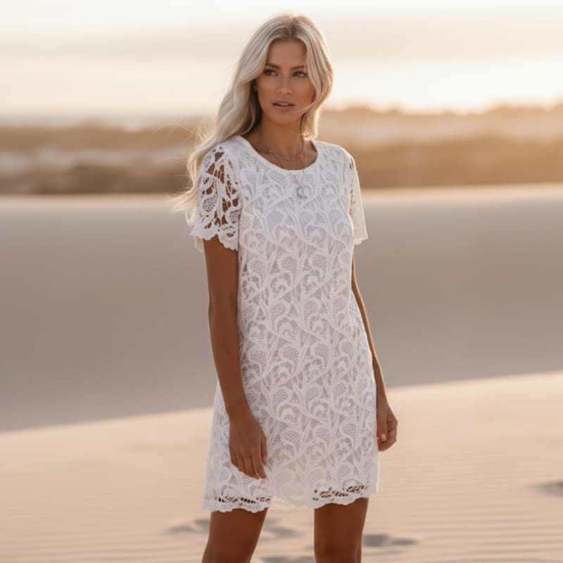 White Lace Boho Mini Dress