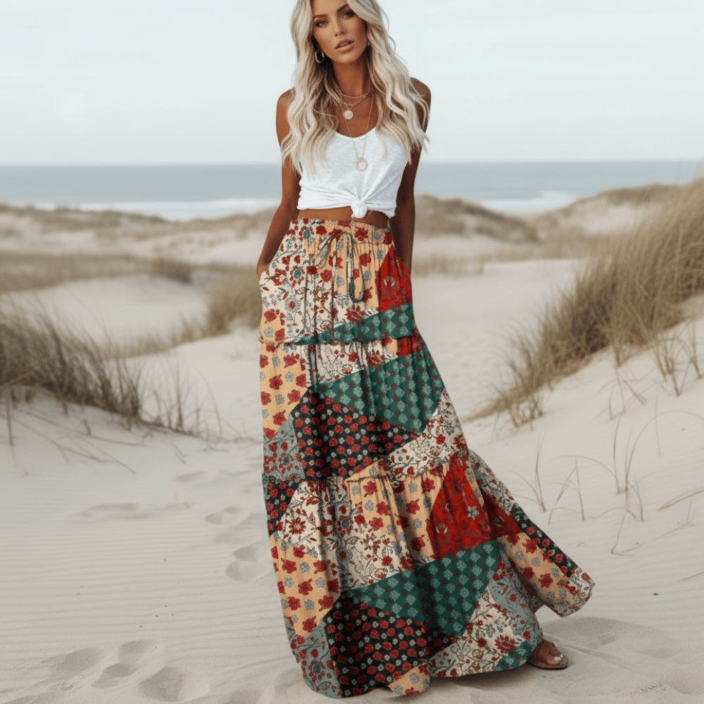 Bohemian Floral Patchwork Maxi Skirt