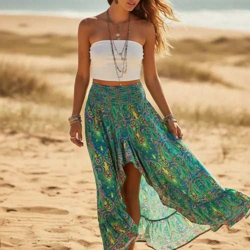Boho Floral High Low Maxi Skirt