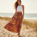 Vintage Red Floral Boho Maxi Skirt Rinalvo