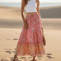 Vintage Pink Floral Boho Maxi Skirt Rinalvo