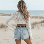 Flare Sleeved Hollow Boho Knit Crop Top