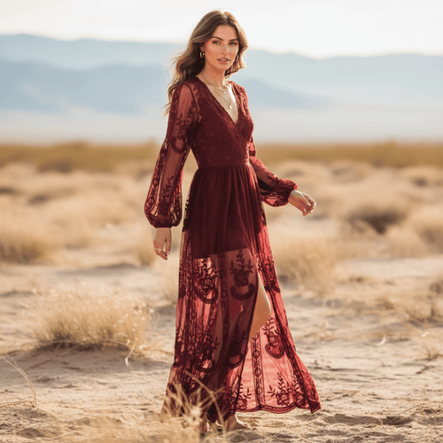 Boho Red Lace Maxi Dress
