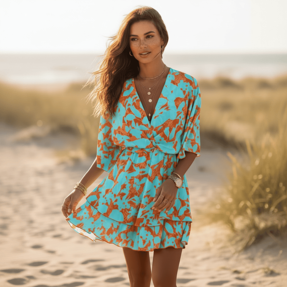 Boho Blue & Orange Mini Dress