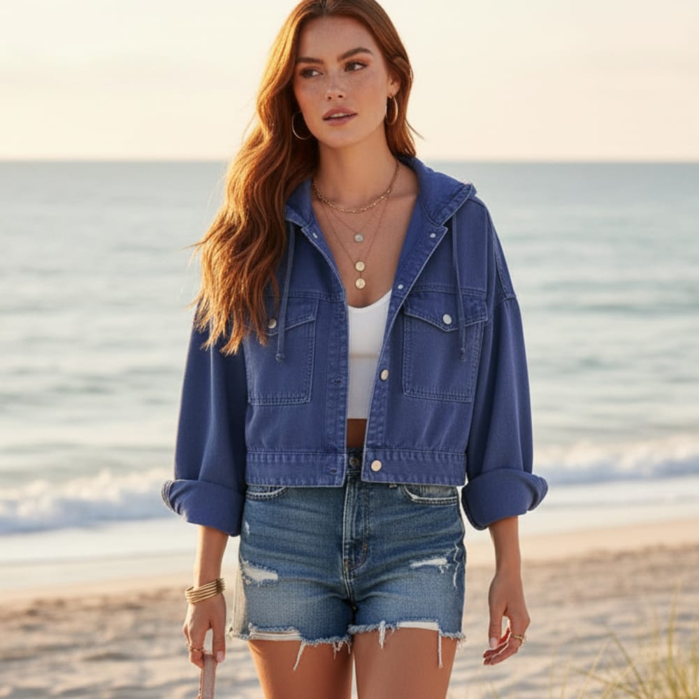Boho Cropped Hooded Denim Jacket