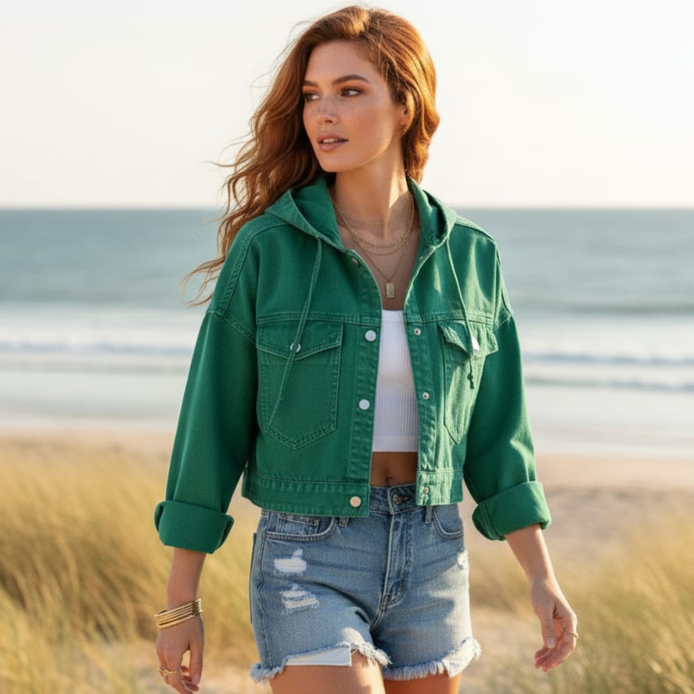 Boho Cropped Hooded Denim Jacket