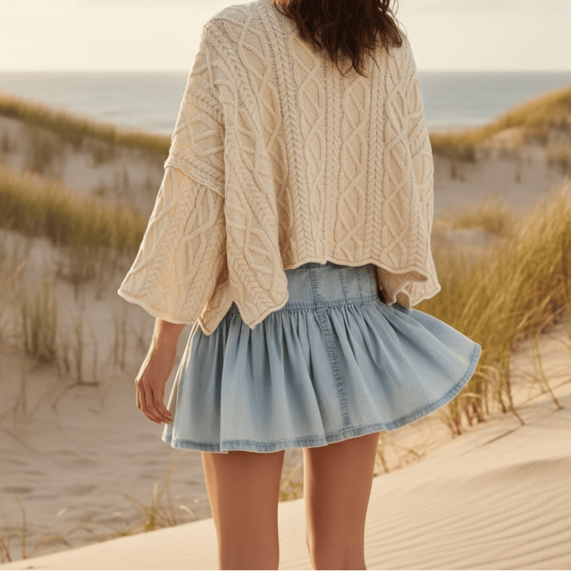 Retro Pleated Denim Mini Skirt