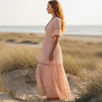 Blush Pink Boho Lace Maxi Dress