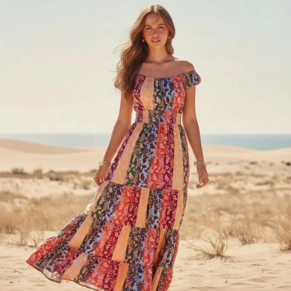 Boho Floral Patchwork Maxi Dress