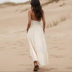 Boho Halter V-Neck Open Back Maxi Dress