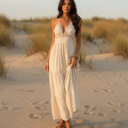 Boho Halter V-Neck Open Back Maxi Dress