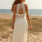 Off White Lace Backless Boho Maxi Dress