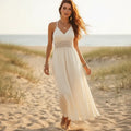 Off White Lace Backless Boho Maxi Dress