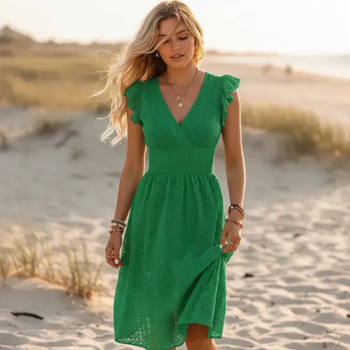 Boho Eyelet Lace Midi Dress