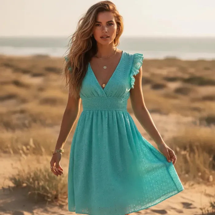 Boho Eyelet Lace Midi Dress