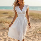 Boho Eyelet Lace Midi Dress