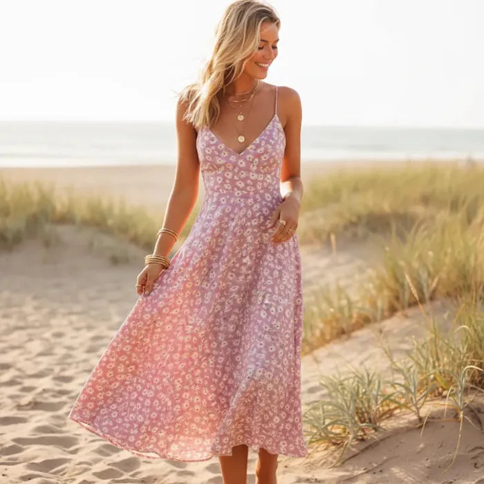Boho Floral Tie Back Midi Sundress