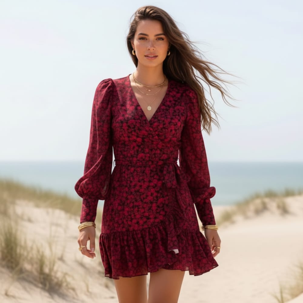 Boho V-Neck Printed Mini Dress