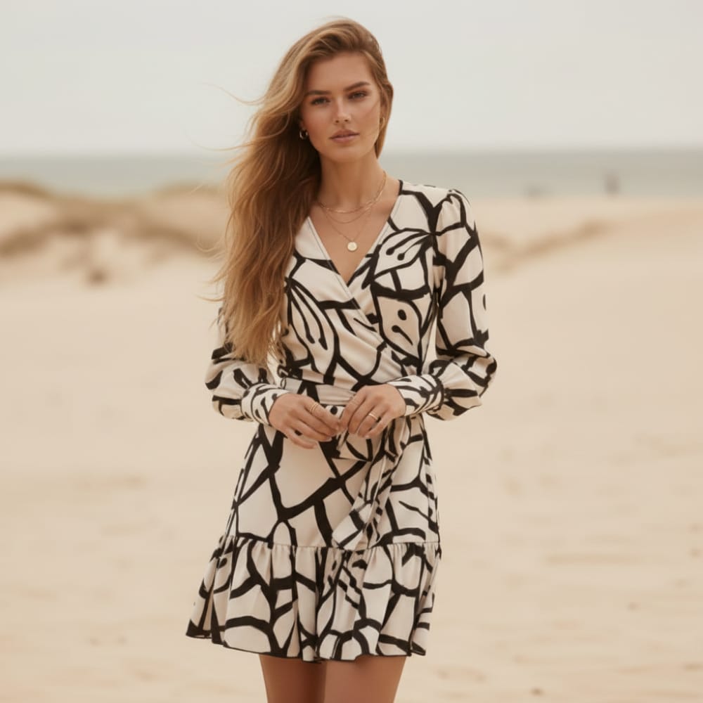 Boho V-Neck Printed Mini Dress