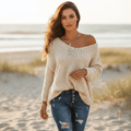 Boho Off Shoulder Knit V‑Neck Sweater