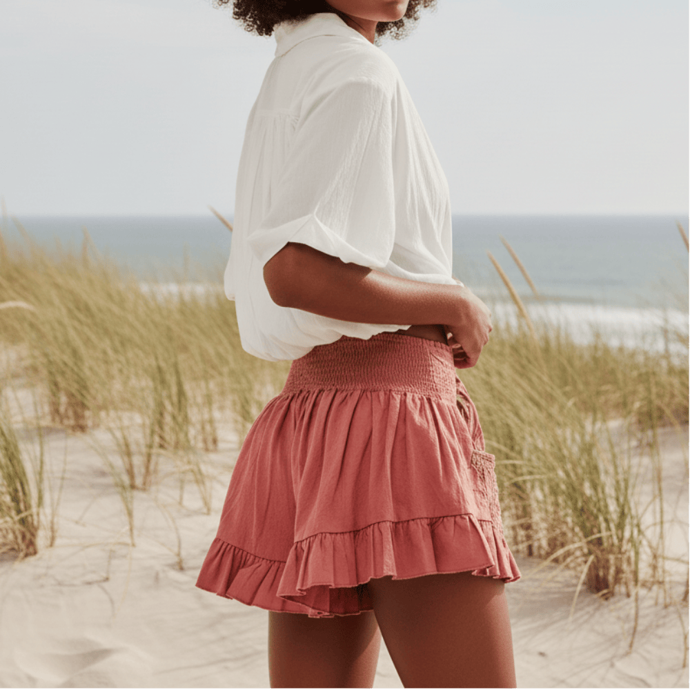 Boho Floral Embroidered Ruffle Edge Shorts