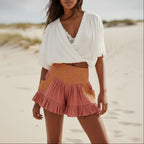 Boho Floral Embroidered Ruffle Edge Shorts
