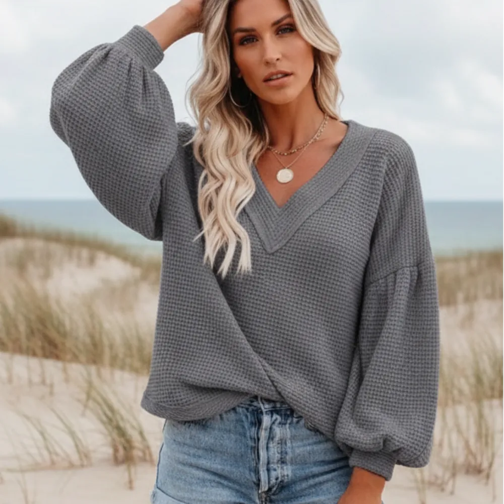 Boho Lantern Sleeve Knit Top