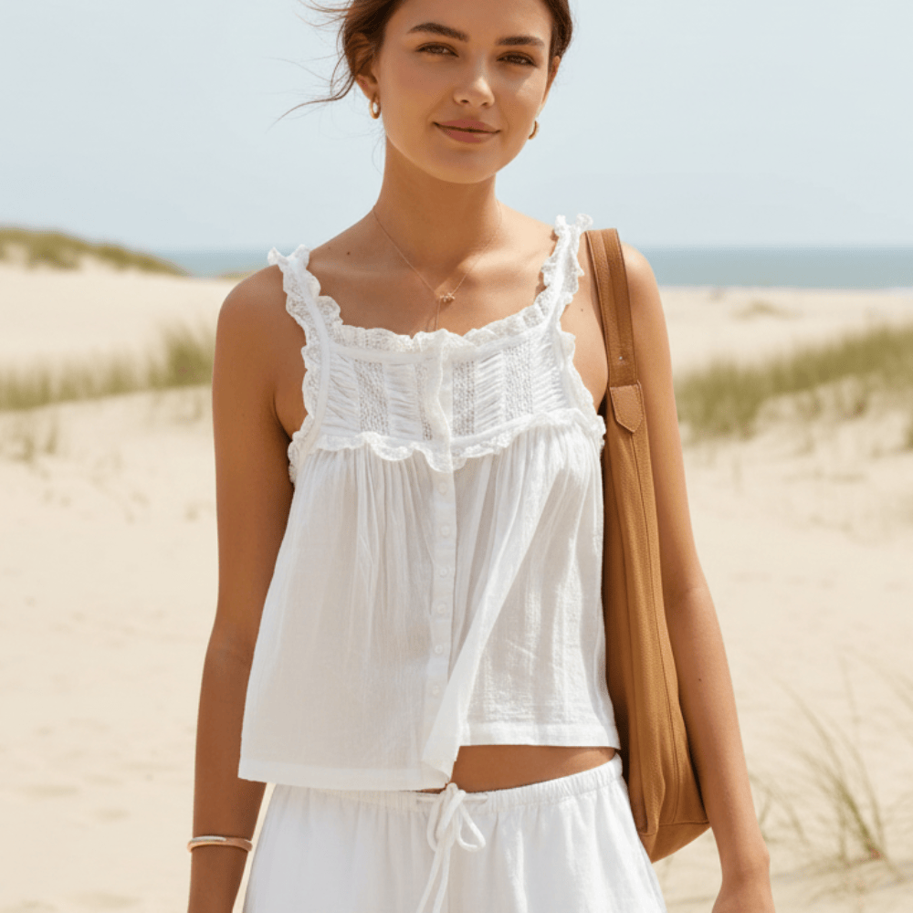 Boho Lace Ruffle Trim Crop Tank Top