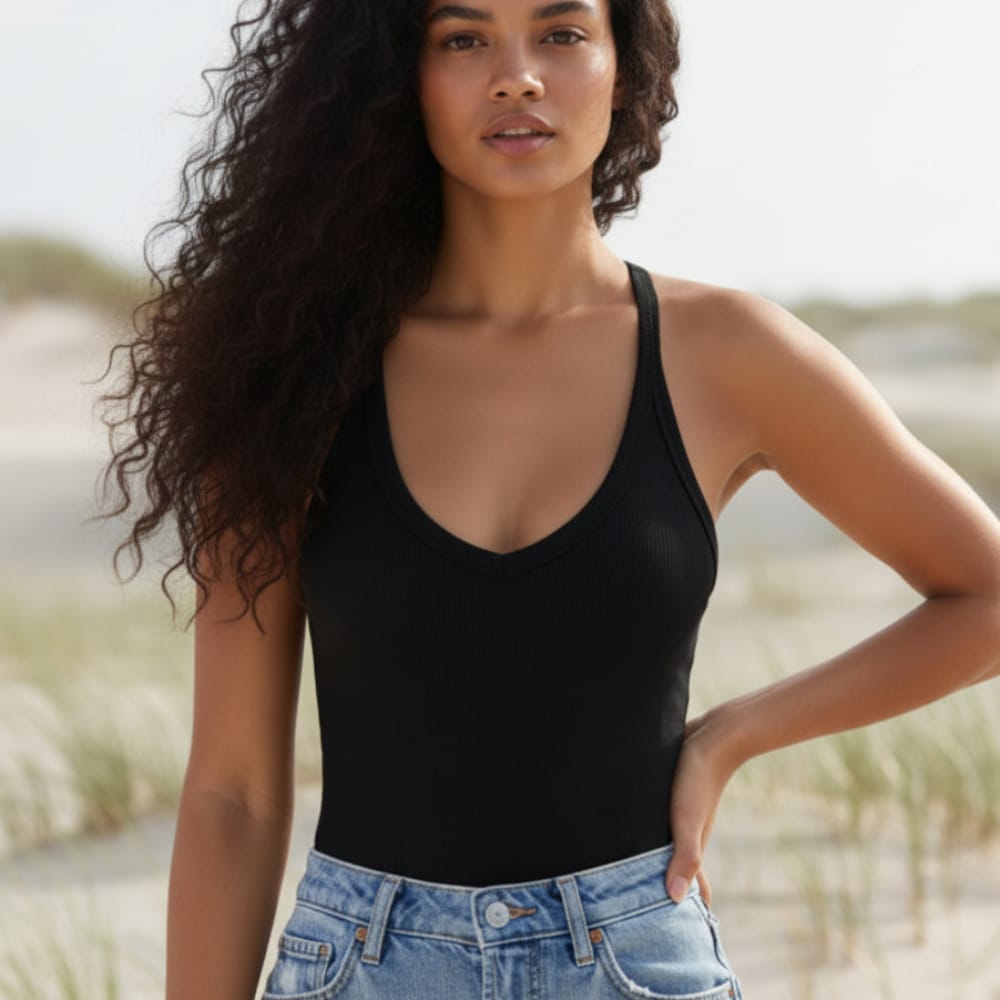 Ribbed V-Neck Racerback Tank Top