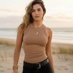Solid Ribbed High Neck Tank Top
