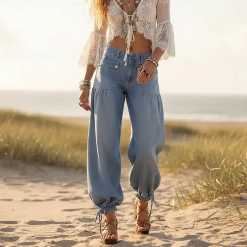 Boho Wide Leg Denim Hippie Pants