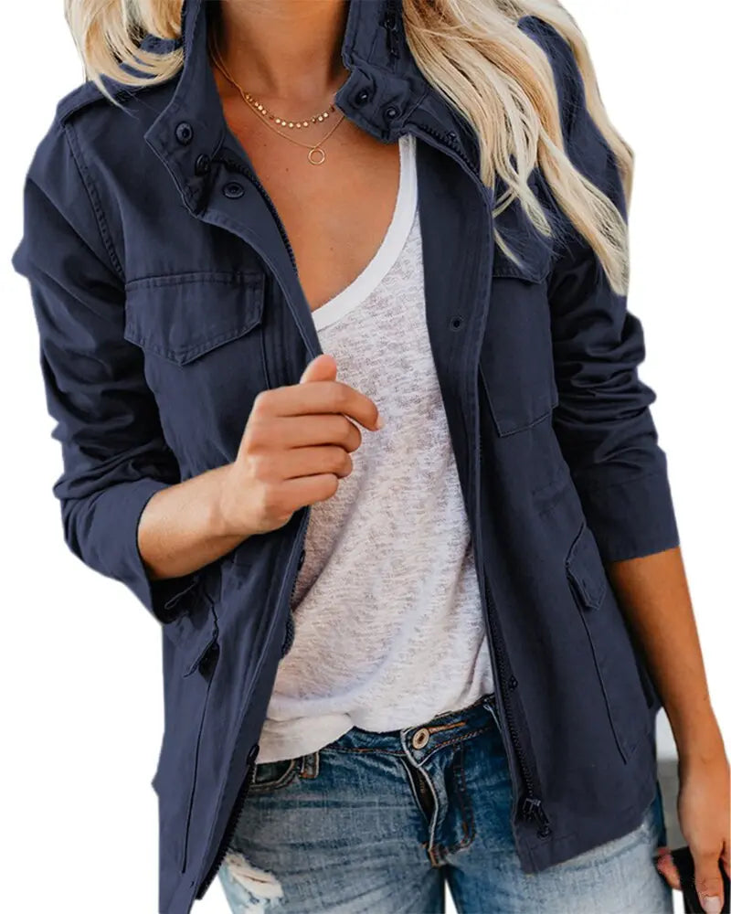 Rinalvo™ | Women's Khaki Zip Front Utility Jacket Rinalvo™