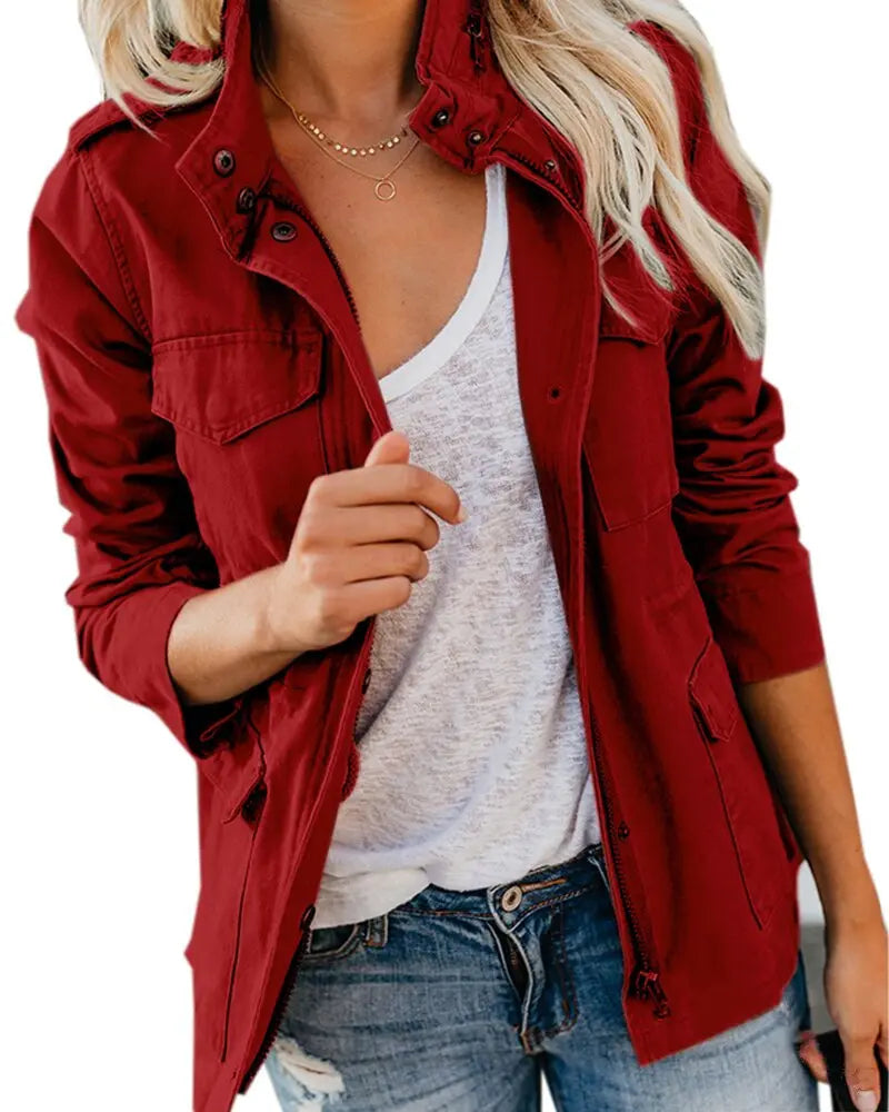 Rinalvo™ | Women's Khaki Zip Front Utility Jacket Rinalvo™