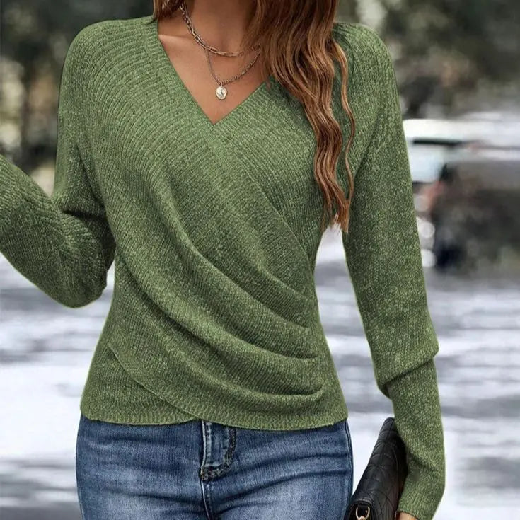 Rinalvo™ Women's V-Neck Wrap Front Long Sleeve Sweater