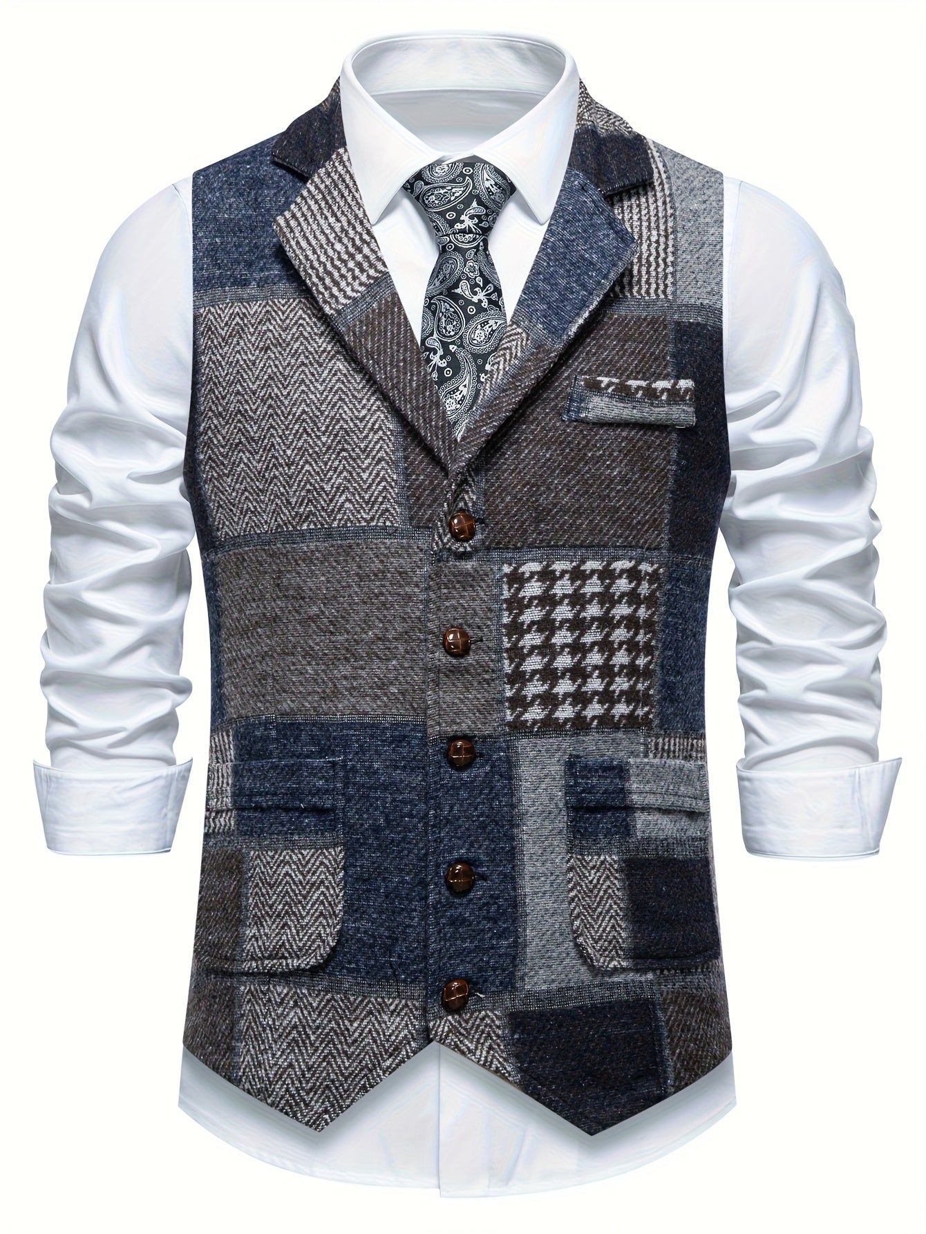 Trevor | Patchwork Vest with Herringbone Pattern